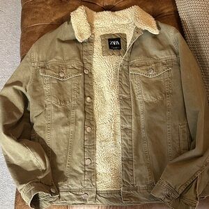Zara Men's Khaki Sherpa Collar Jacket